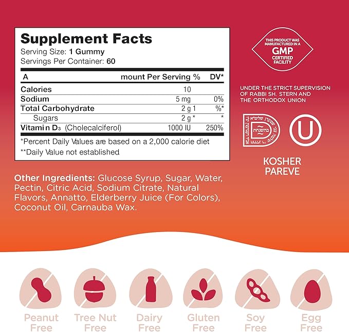 Vitamin D3, 1000 IU, 60 Flavored Gummies