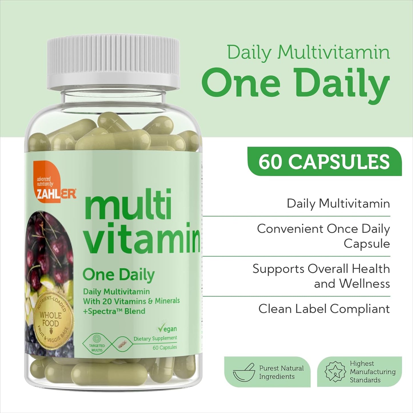 One Daily Vegan Multivitamins for Women & Men, Kosher, Halal, Vegan, 60 Count