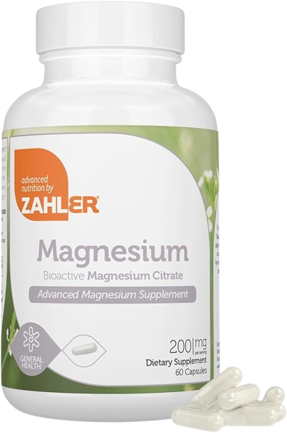 60 Capsule Bottle of Zahler Magnesium Citrate 200mg Supplement