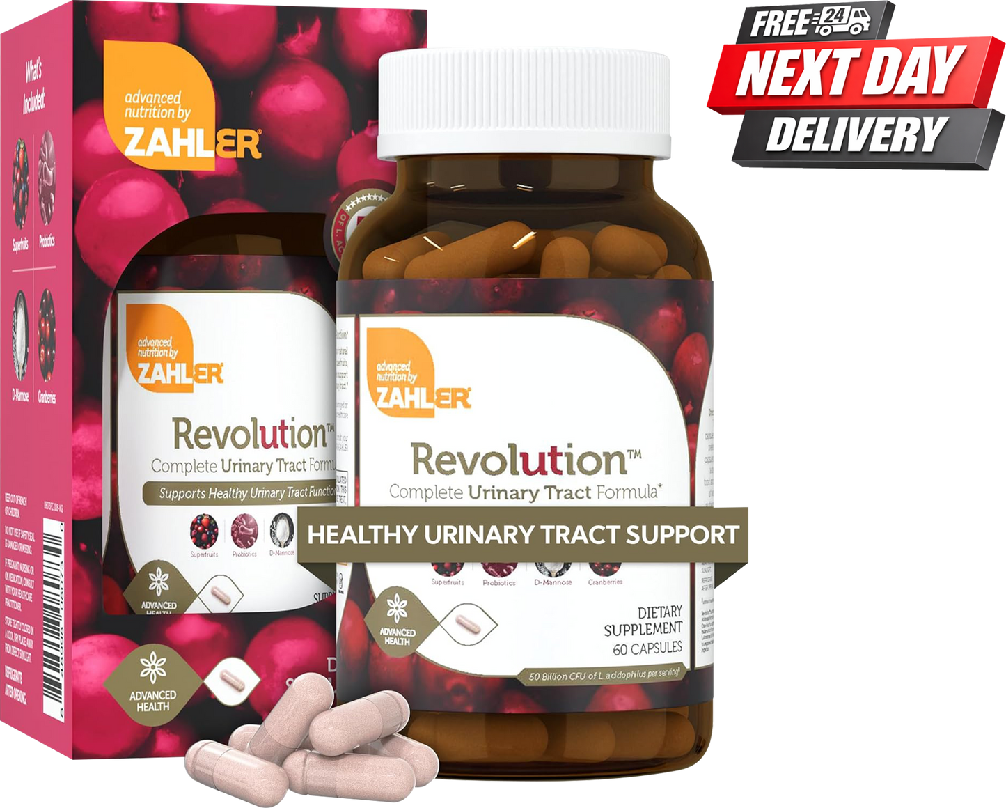 Revolution UTI Support Supplement | D-Mannose, Cranberry and Probiotic Formula | 60 Capsules
