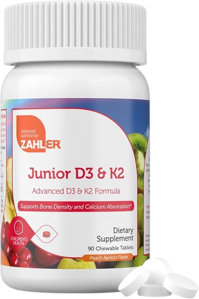 Junior Vitamin D3 + K2 Chewable Tablets for Kids, 90 Count