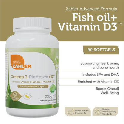 Adult Omega 3 Platinum +D All-Natural Pure Fish Oil Supplement, 90c