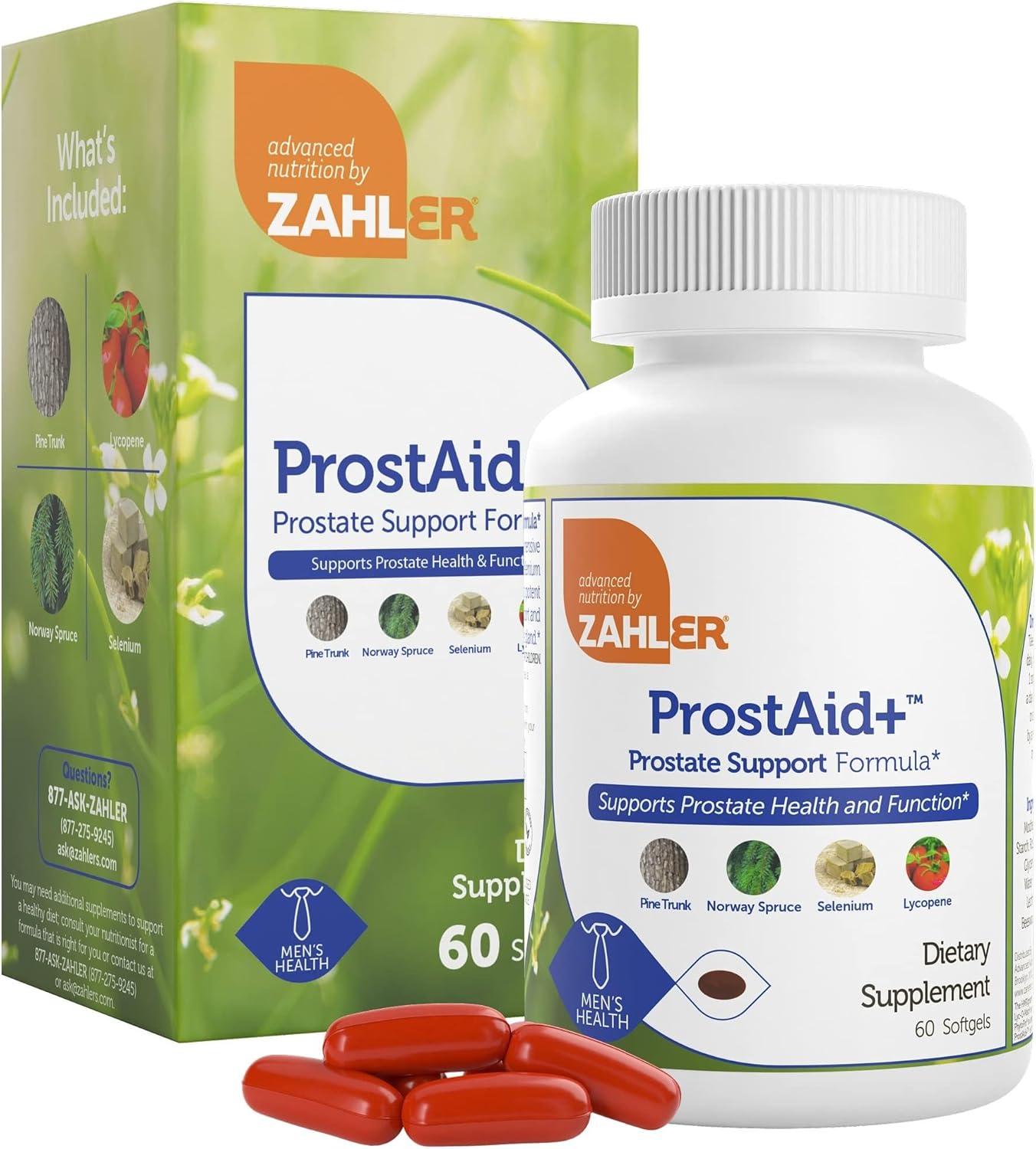 ProstAid+ Prostate Supplements for Men with Lycopene & Norway Spruce for Urine Flow, Prostate Support - Made in USA, Kosher - Prostate Health Supplements for Men (60 Vegetarian Softgels)