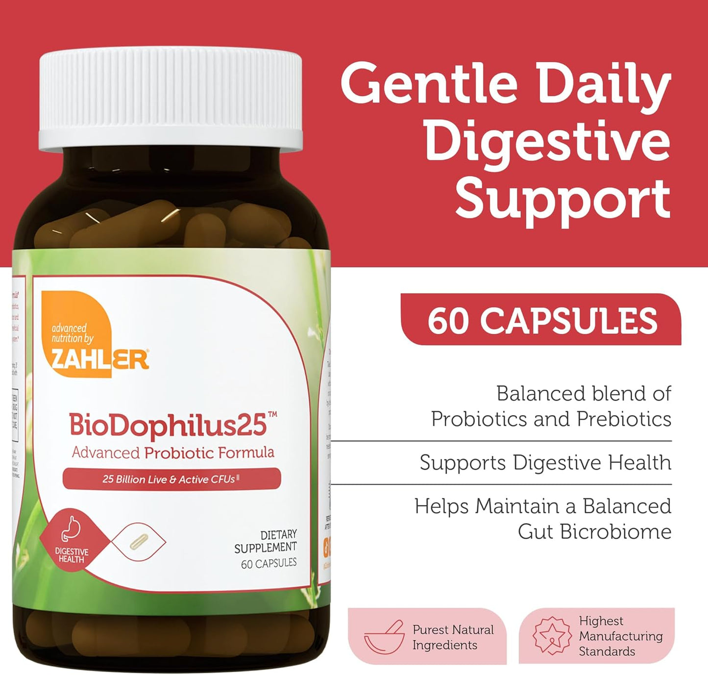 BioDophilus25 Probiotic Capsules with Prebiotic | 25 Billion CFU Gut Health | 60 Capsules