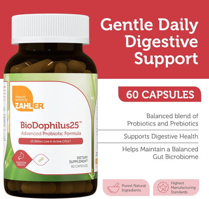 BioDophilus25 Probiotic Capsules with Prebiotic | 25 Billion CFU Gut Health | 60 Capsules