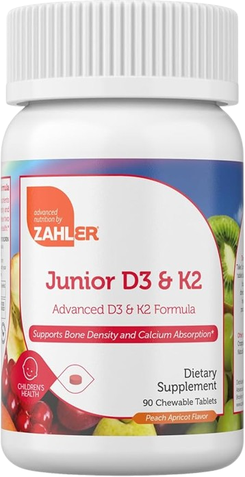 Junior Vitamin D3 + K2 Chewable Tablets for Kids, 90 Count