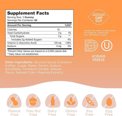 Chapter One, Vitamin C Kosher Orange Gummies 125 mg for Adults & Kids, 60c