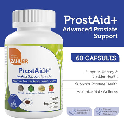 ProstAid+ Prostate Supplements for Men with Lycopene & Norway Spruce for Urine Flow, Prostate Support - Made in USA, Kosher - Prostate Health Supplements for Men (60 Vegetarian Softgels)