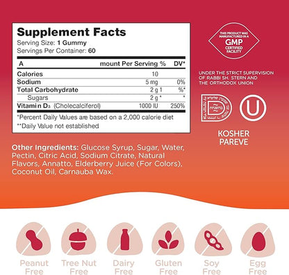 Vitamin D3, 1000 IU, 60 Flavored Gummies