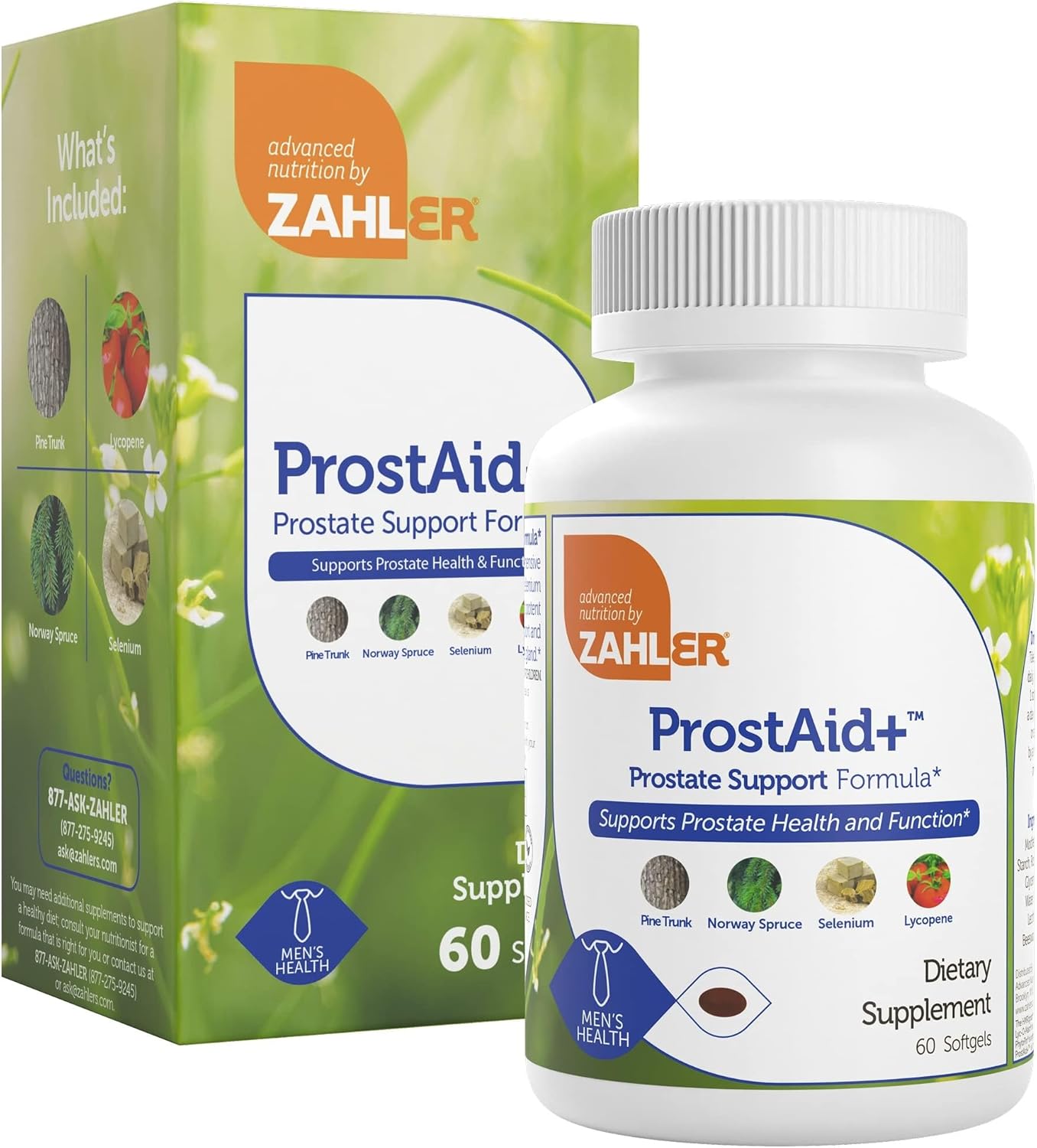 ProstAid+ Prostate Supplements for Men with Lycopene & Norway Spruce for Urine Flow, Prostate Support - Made in USA, Kosher - Prostate Health Supplements for Men (60 Vegetarian Softgels)