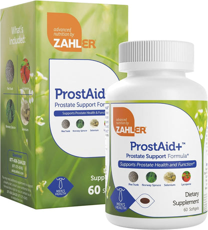 ProstAid+ Prostate Supplements for Men with Lycopene & Norway Spruce for Urine Flow, Prostate Support - Made in USA, Kosher - Prostate Health Supplements for Men (60 Vegetarian Softgels)