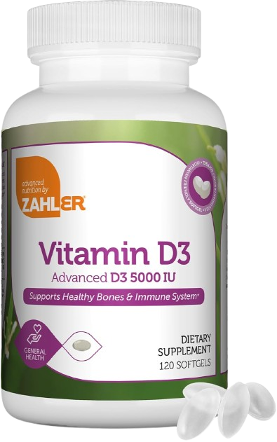 Zahler Advanced Vitamin D3 5000 IU Teeth & Muscle Health Supplement 120 Softgels