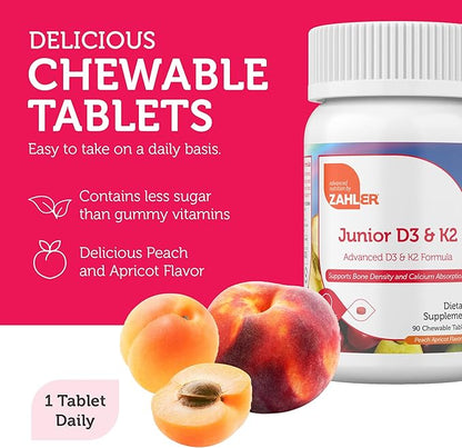 Junior Vitamin D3 + K2 Chewable Tablets for Kids, 90 Count