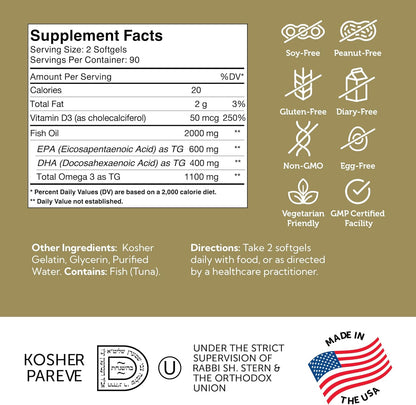 Adult Omega 3 Platinum +D All-Natural Pure Fish Oil Supplement, 90c