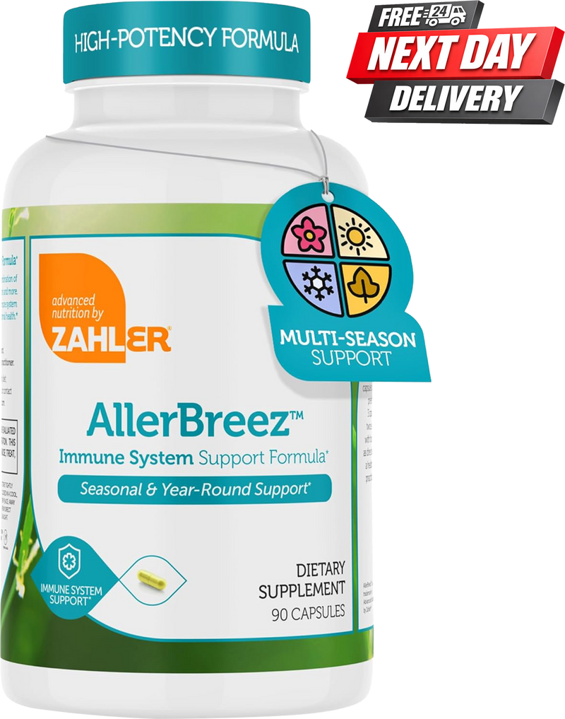 AllerBreez Allergy Support Supplement | Hay Fever and Immune System Support | 90 Capsules