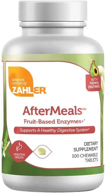 AfterMeals Chewable Digestive Enzyme Bottle Angled View Showing Papaya Bromelain Label