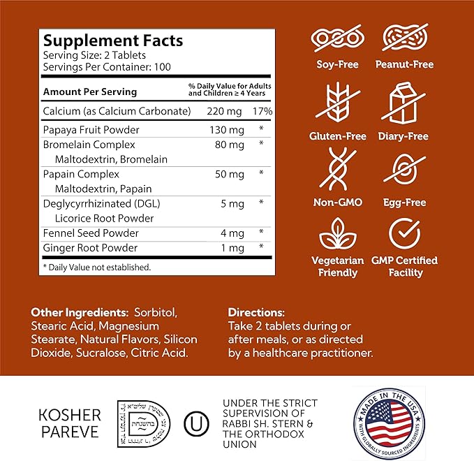 100 Count Bottle of AfterMeals Fruit-Based Chewable Digestive Enzyme Tablets