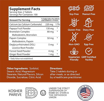 100 Count Bottle of AfterMeals Fruit-Based Chewable Digestive Enzyme Tablets