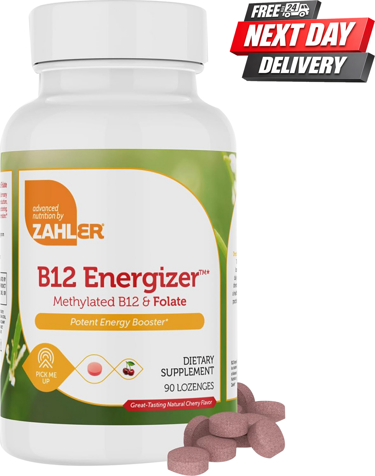 B12 Energizer bottle with vitamin B12 and folic acid tablets, 90 count