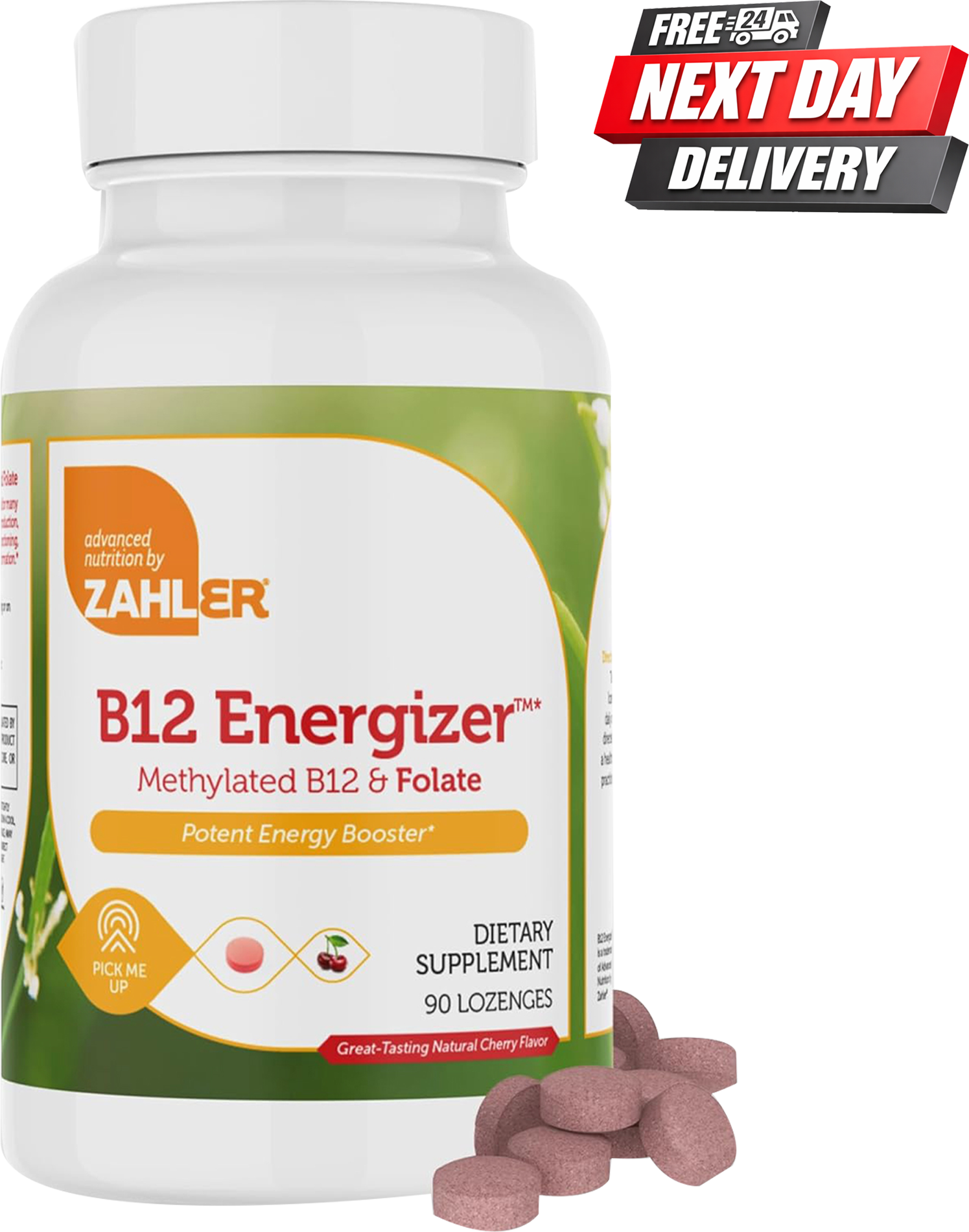 B12 Energizer bottle with vitamin B12 and folic acid tablets, 90 count