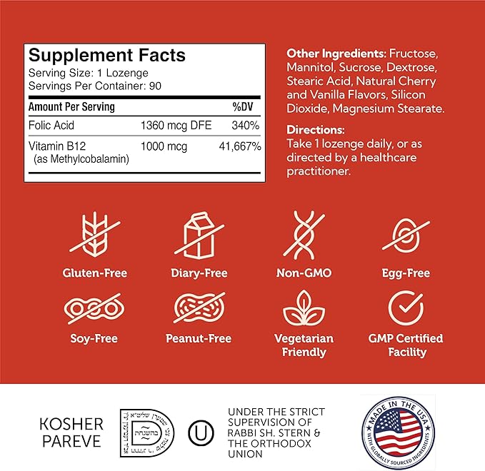 B12 Energizer cherry flavour lozenges shown for vitamin b12 deficiency support