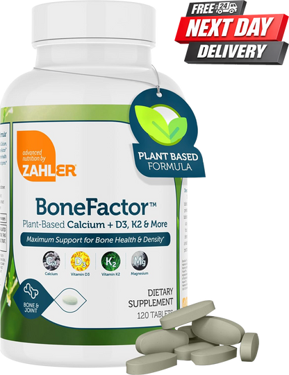 Zahler BoneFactor calcium tablets bottle with vitamin D3 K2 for bone strength, 120 tablets