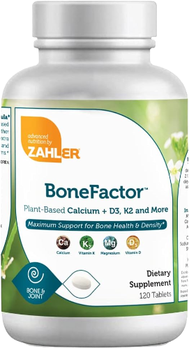 BoneFactor calcium supplement bottle pack showing 120 vitamin D3 K2 tablets