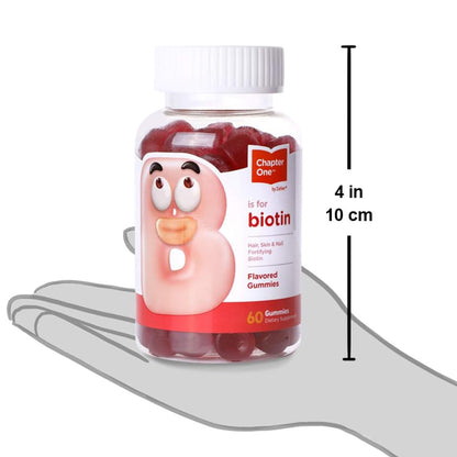 Supplement facts label for Chapter One Biotin Gummies showing 25mg biotin per serving