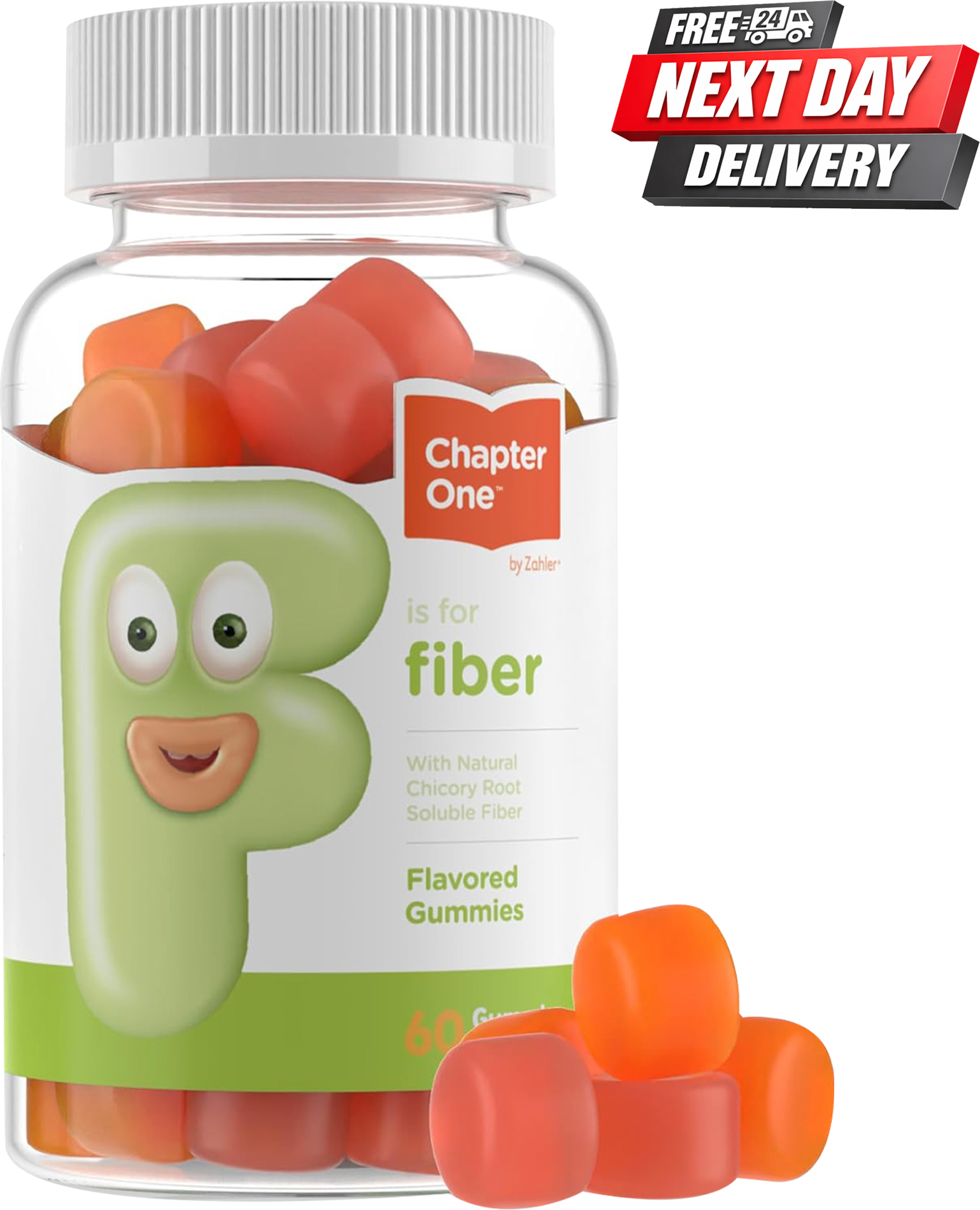 Chapter One Fiber Gummies bottle with natural chicory root for kids digestive health, 60 count