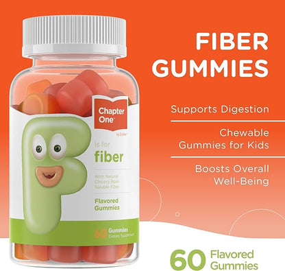 Supplement facts label for Chapter One Fiber Gummies showing 3.3g chicory root fiber