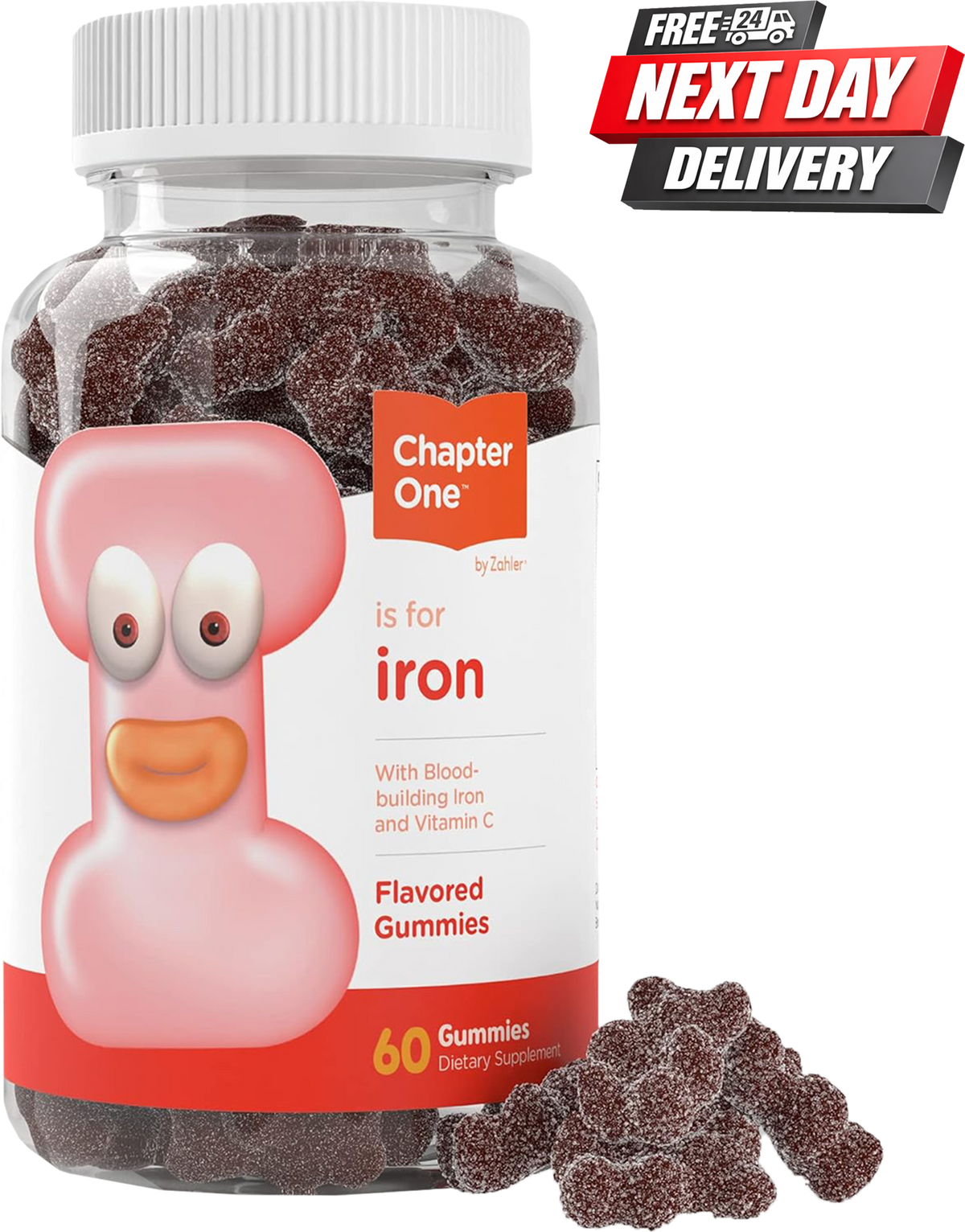 Chapter One Iron Gummies bottle with Vitamin C for kids iron deficiency support, 60 count