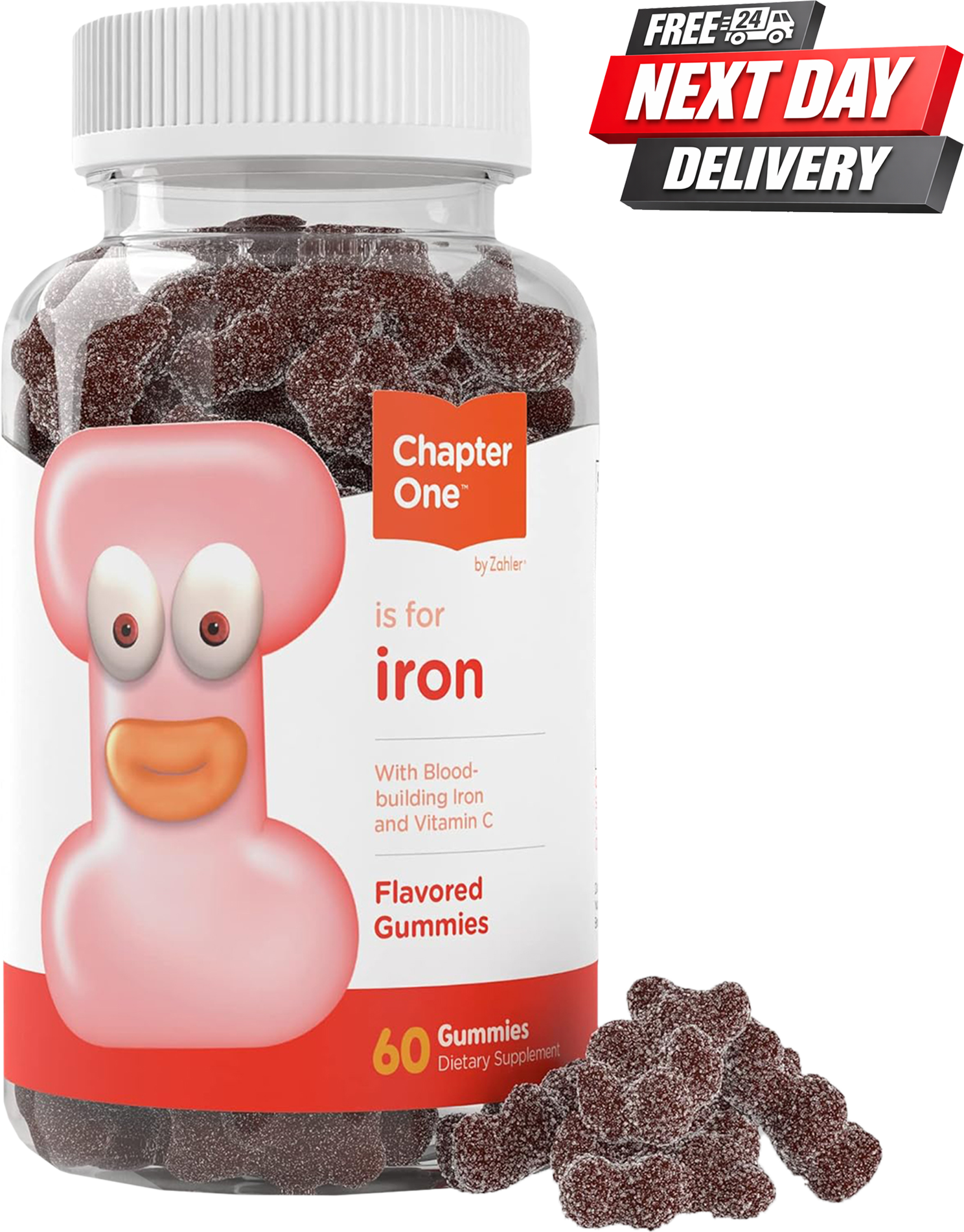 Chapter One Iron Gummies bottle with Vitamin C for kids iron deficiency support, 60 count