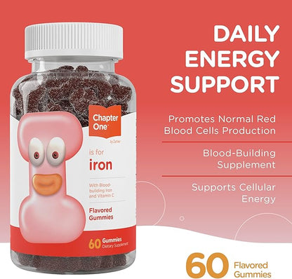 Chapter One Iron Gummies ingredients infographic for red blood cells and energy support
