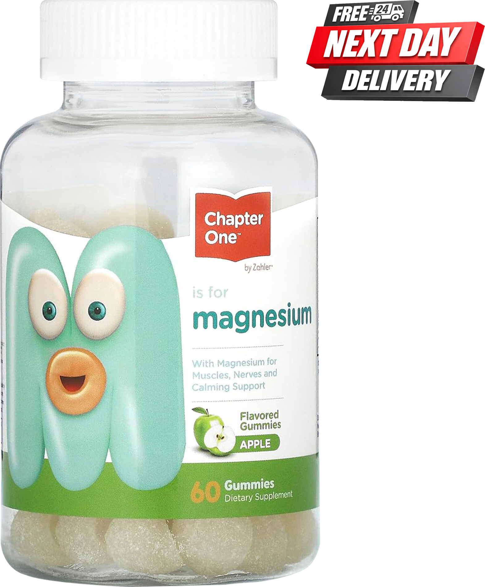 Chapter One Magnesium Gummies Apple flavour bottle with 100mg magnesium citrate, 60 count