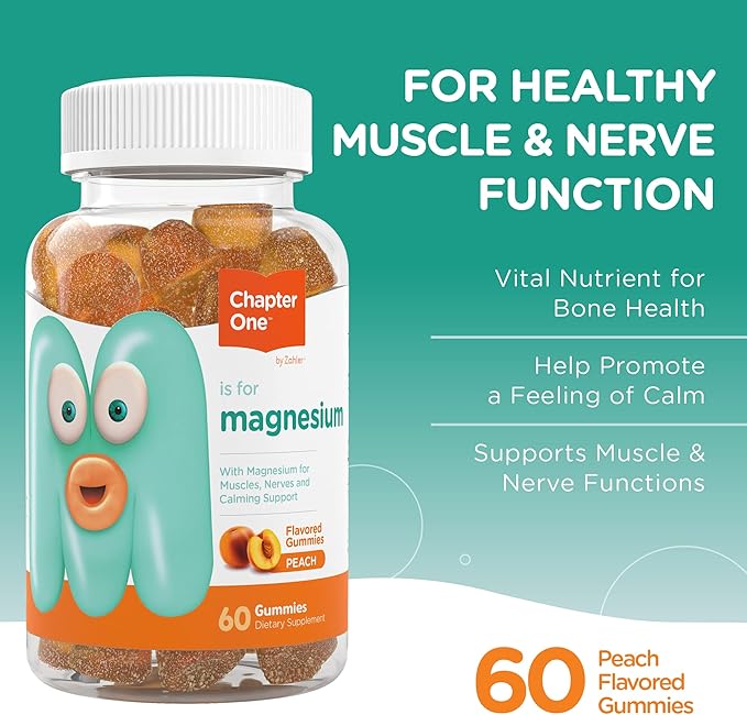 Chapter One Magnesium Gummies ingredients infographic for relaxation and magnesium benefits in kids