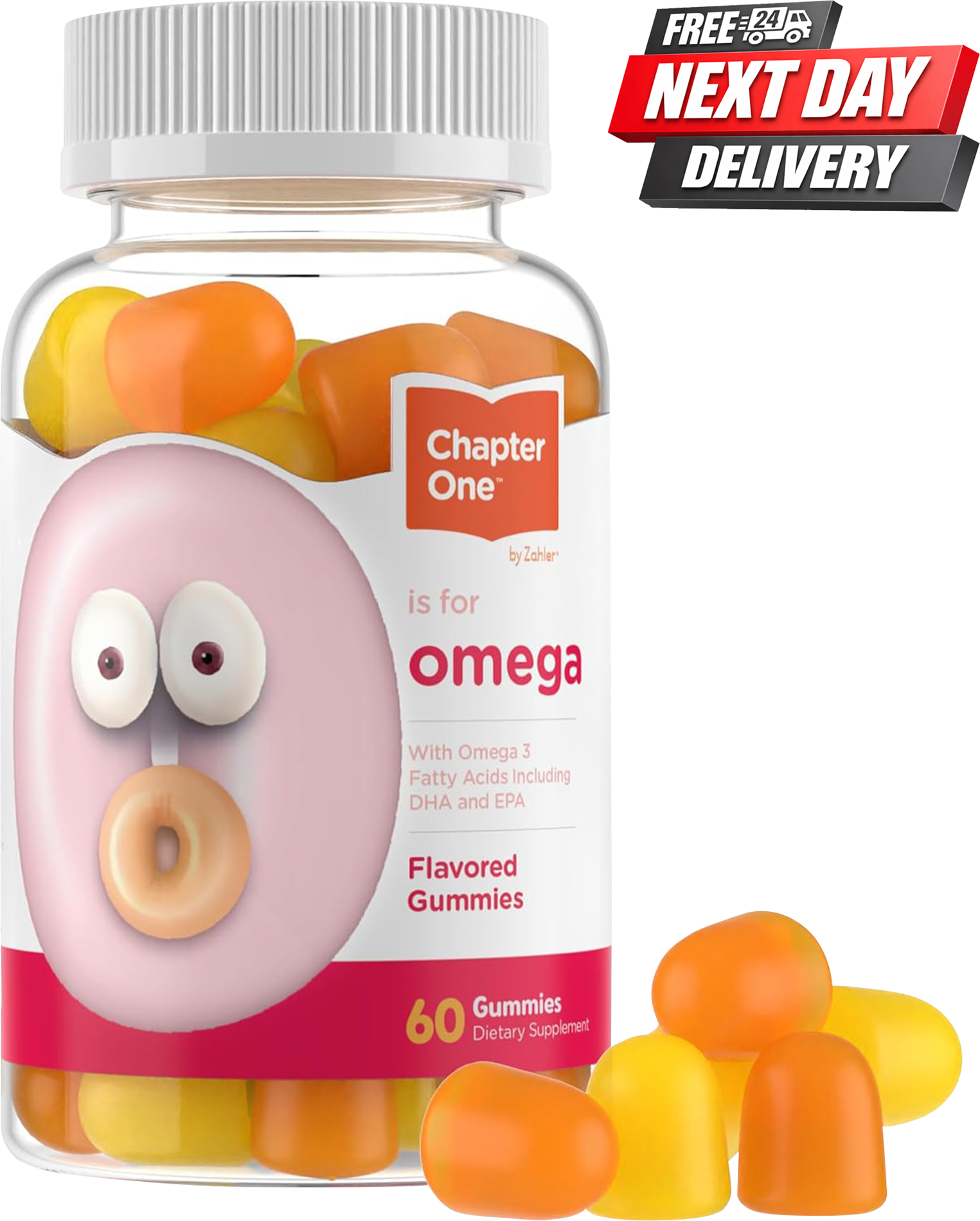 Chapter One Omega 3 Gummies bottle with DHA and vegetarian omega 3 for kids, 60 count