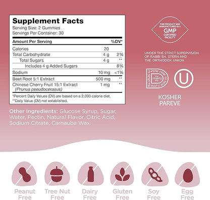 Beet Root Gummies 60 Count Bottle Side Label – Kosher and Halal Formula