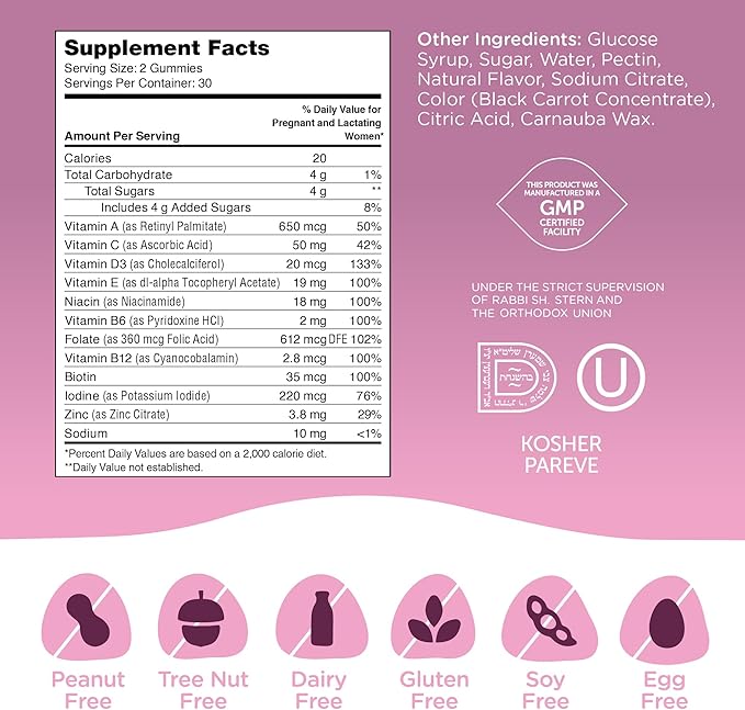 Chapter Six Prenatal Gummies 60 Count Bottle Side Label – Kosher and Halal Formula