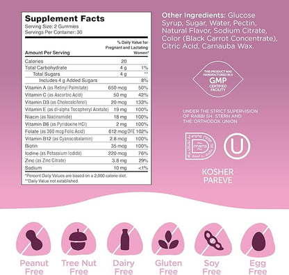 Chapter Six Prenatal Gummies 60 Count Bottle Side Label – Kosher and Halal Formula