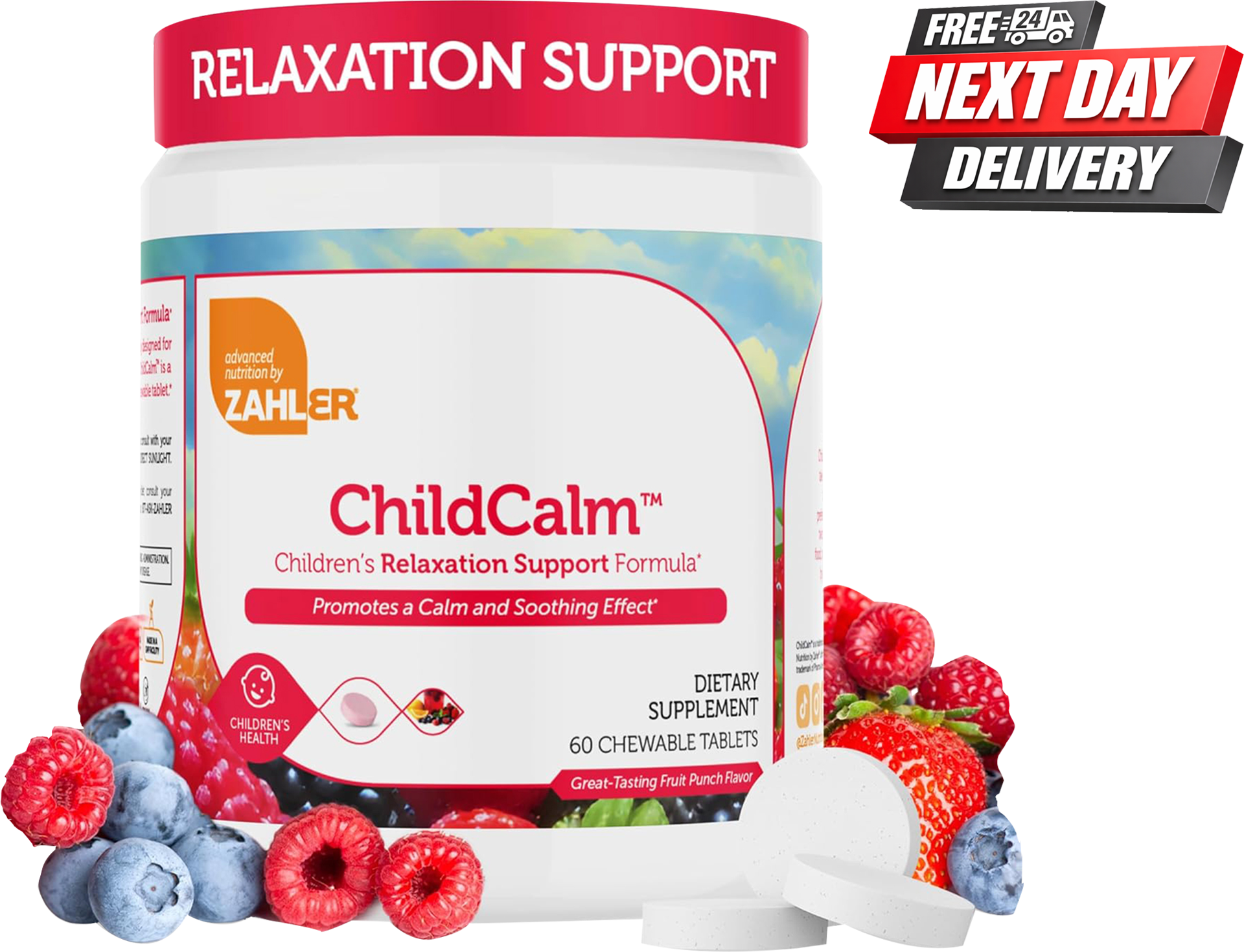 Zahler ChildCalm magnesium for kids chewable tablets bottle, fruit punch flavour, 60 count