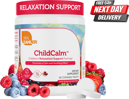 Zahler ChildCalm magnesium for kids chewable tablets bottle, fruit punch flavour, 60 count