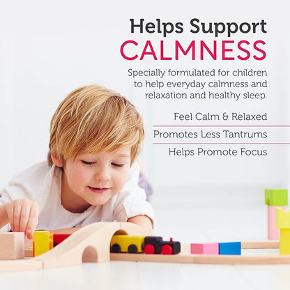 ChildCalm supplement facts panel showing magnesium, L-Theanine and lemon balm for kids