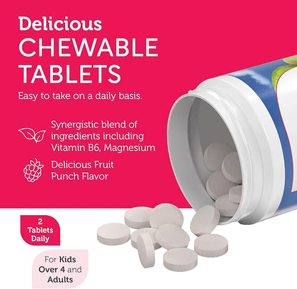 Child taking ChildCalm fruit punch chewable tablet as part of a calm bedtime routine