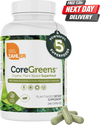 CoreGreens Super Greens Supplement bottle with spirulina and chlorella, 240 capsules