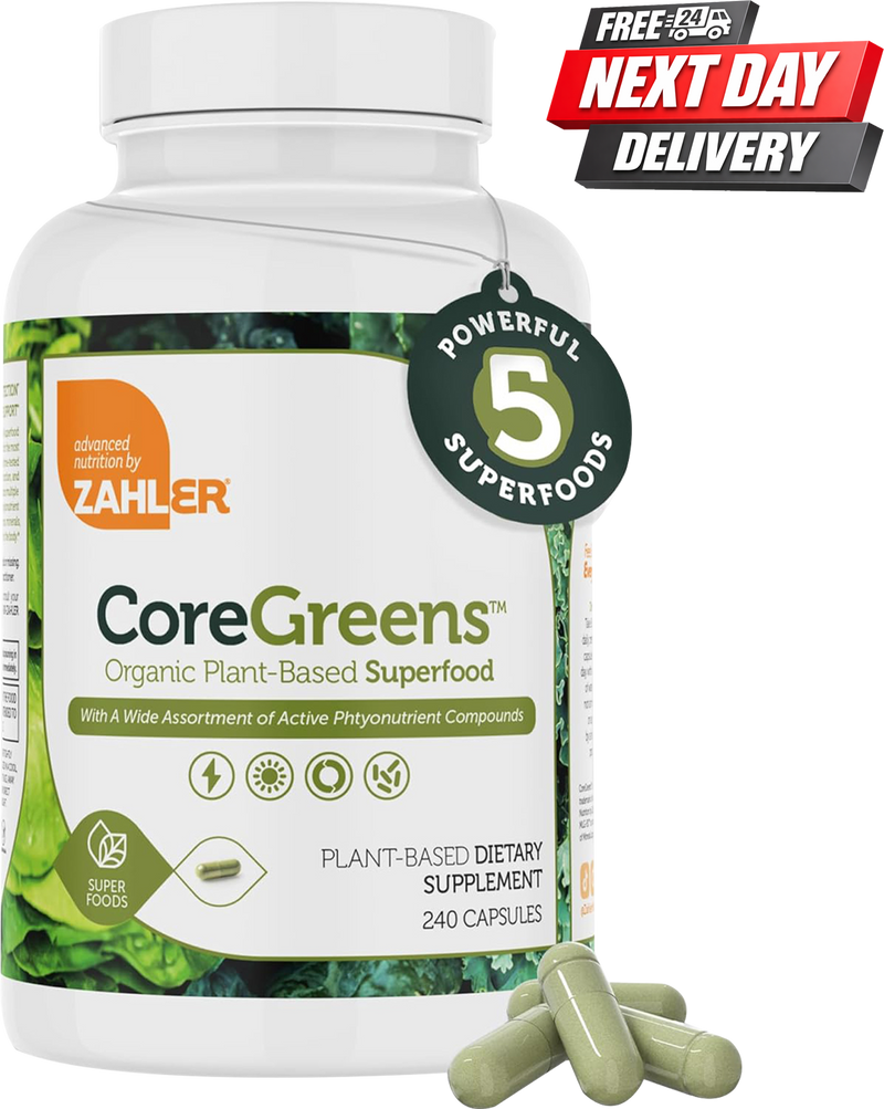 CoreGreens Super Greens Supplement | Spirulina, Chlorella and Moringa | 240 Capsules
