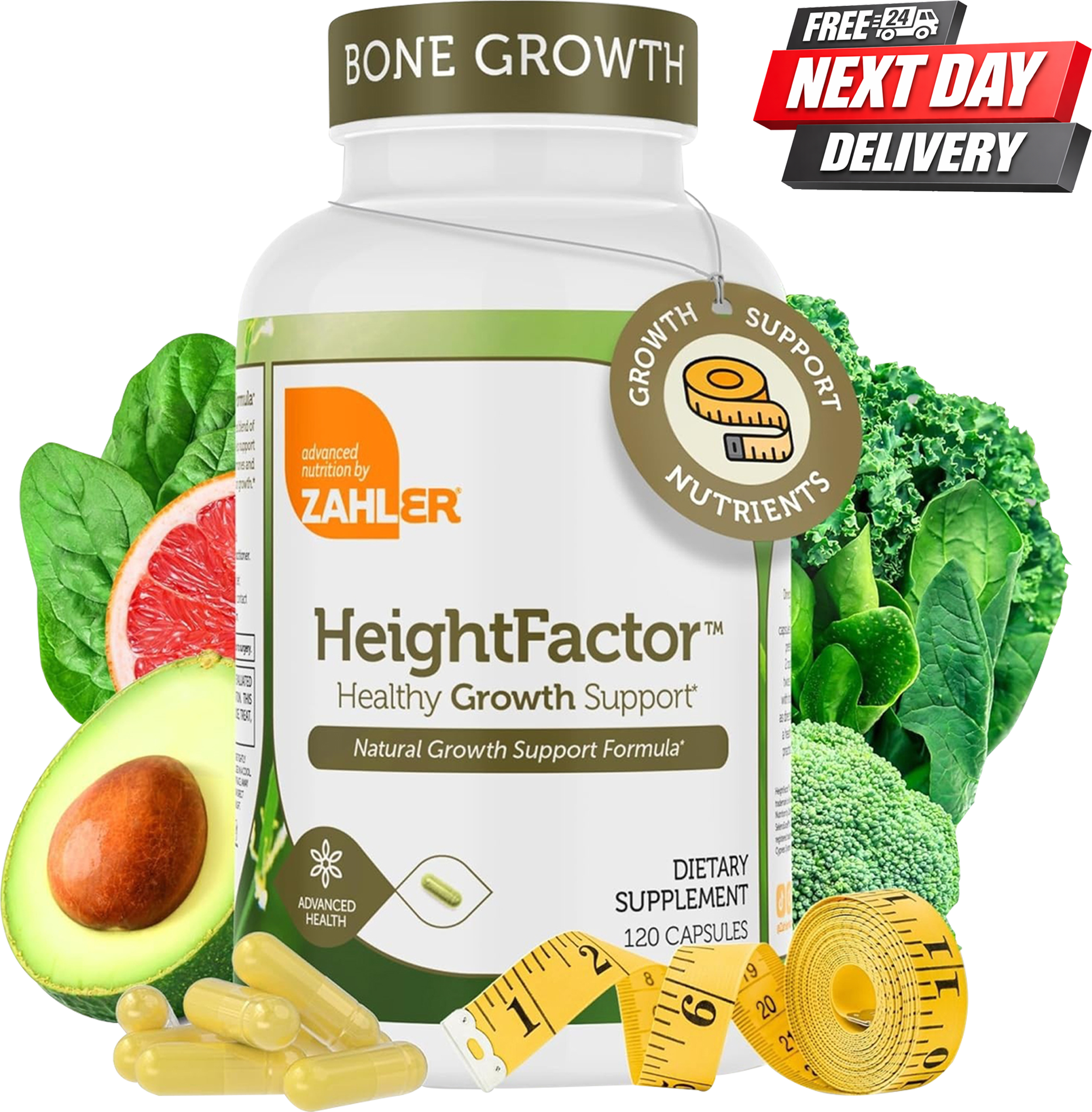 Zahler HeightFactor height growth supplement bottle, 120 capsules for bone growth and development
