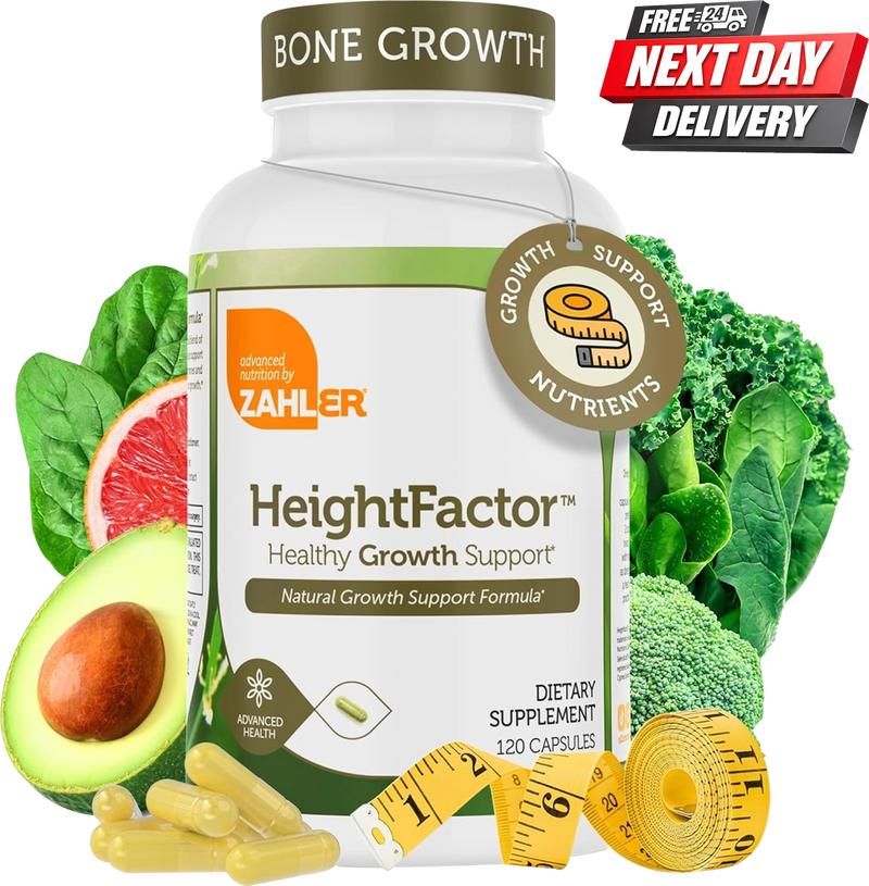 HeightFactor Healthy Growth Supplement | Bone Growth with Calcium, Zinc and Chlorella | 120 Caps
