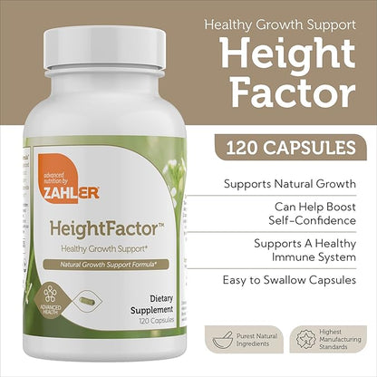 HeightFactor bone growth supplement label with calcium, zinc and chlorella for height growth
