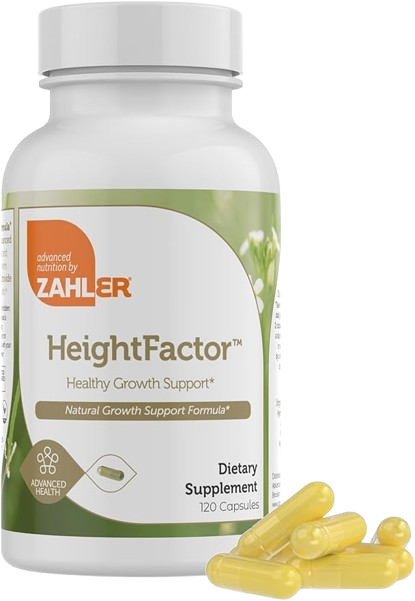 Zahler HeightFactor capsules close-up showing height growth supplement for kids and teens