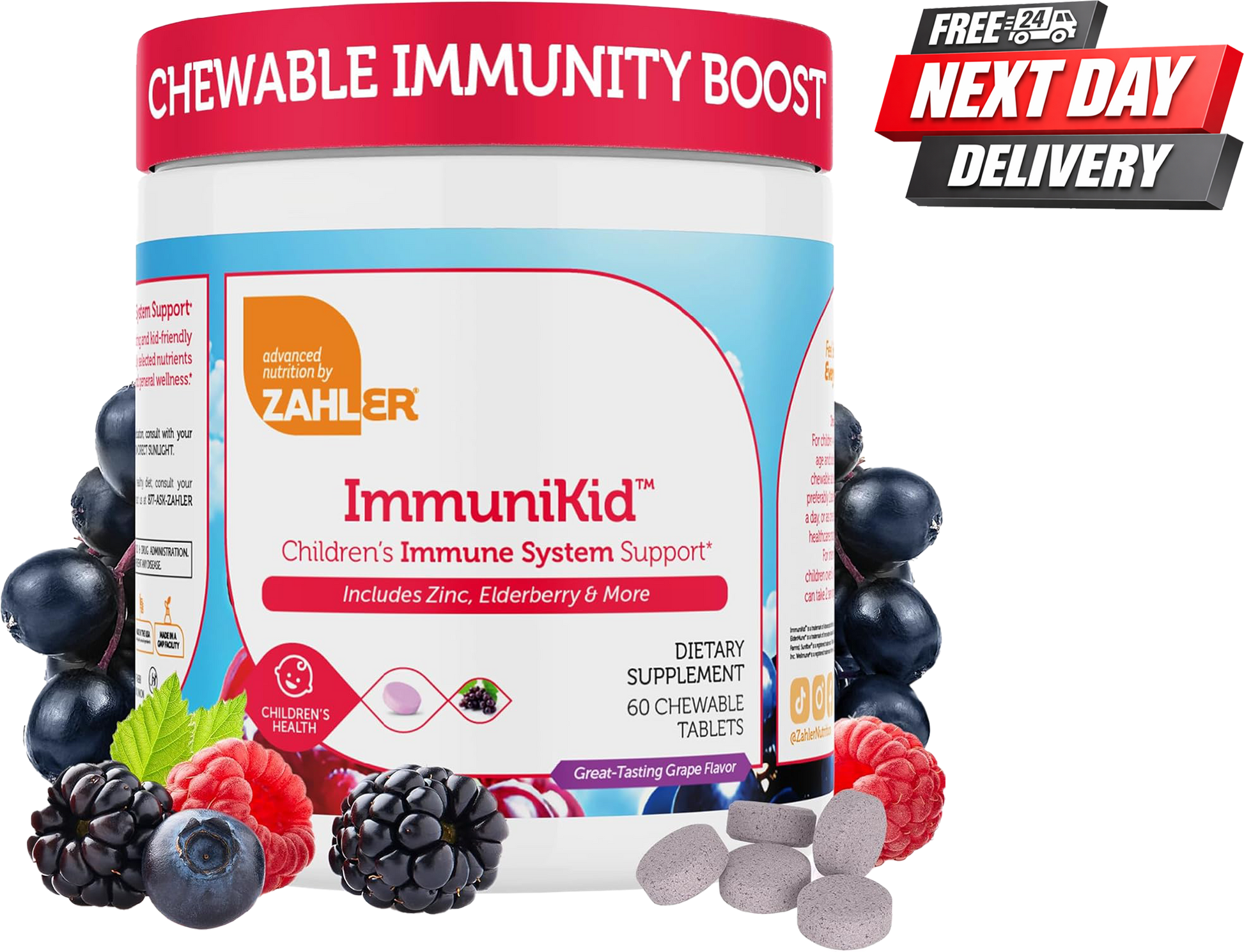Zahler ImmuniKid Children's Immune Support Tablets with Elderberry and Zinc